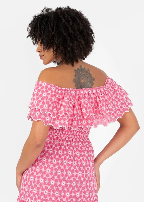 Lovedrobe Floral Embroidery Bardot Neck Pink Midi Dress - 16 Image 4