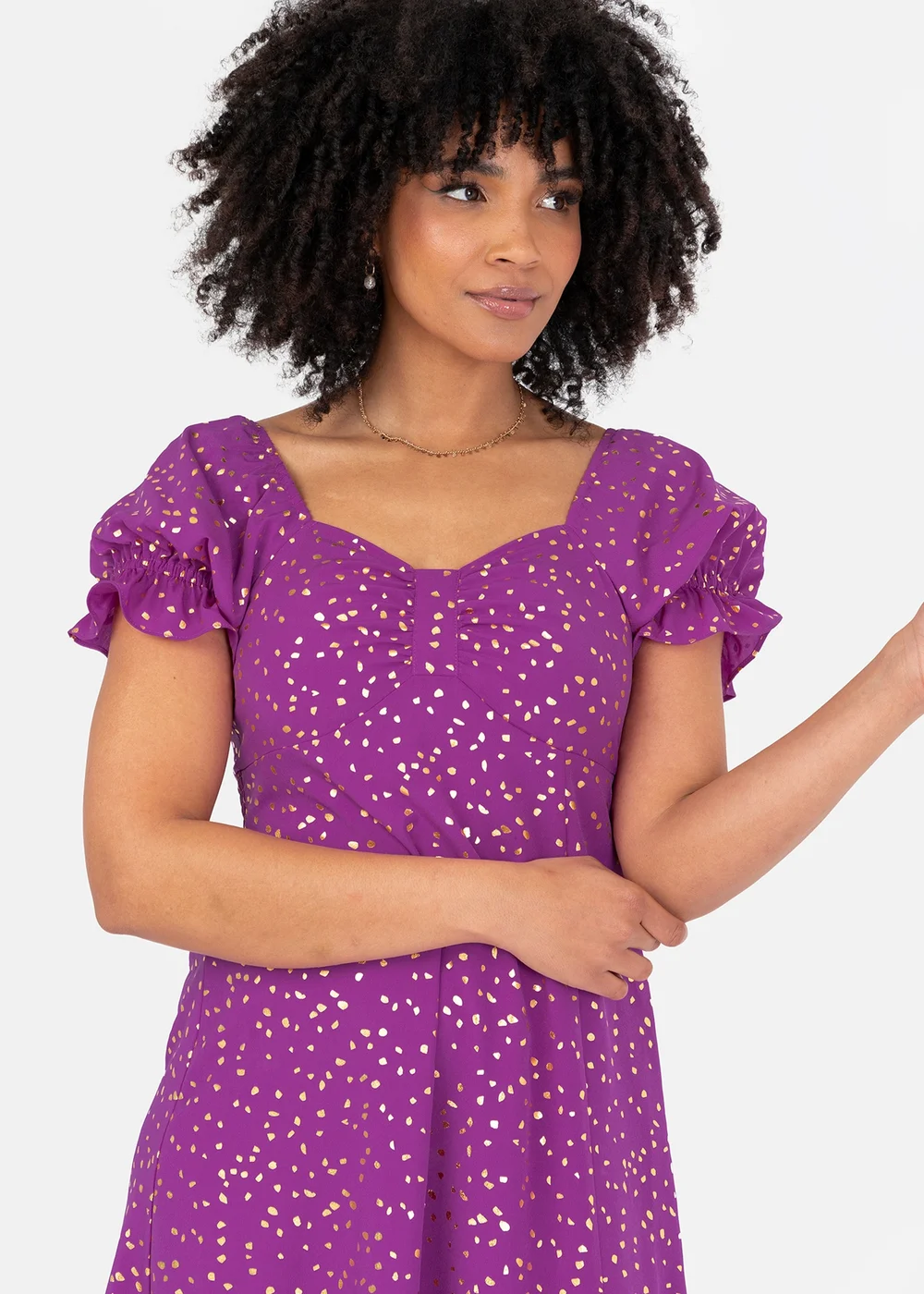 Lovedrobe Purple Short Sleeve Gold Detail Midaxi Dress - 16 Image 2