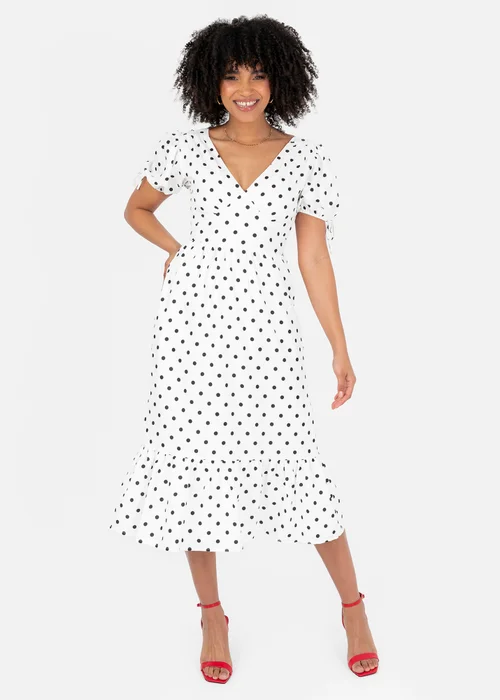 Lovedrobe White Polka Dot Short Sleeve Midi Dress - 20 Image 1