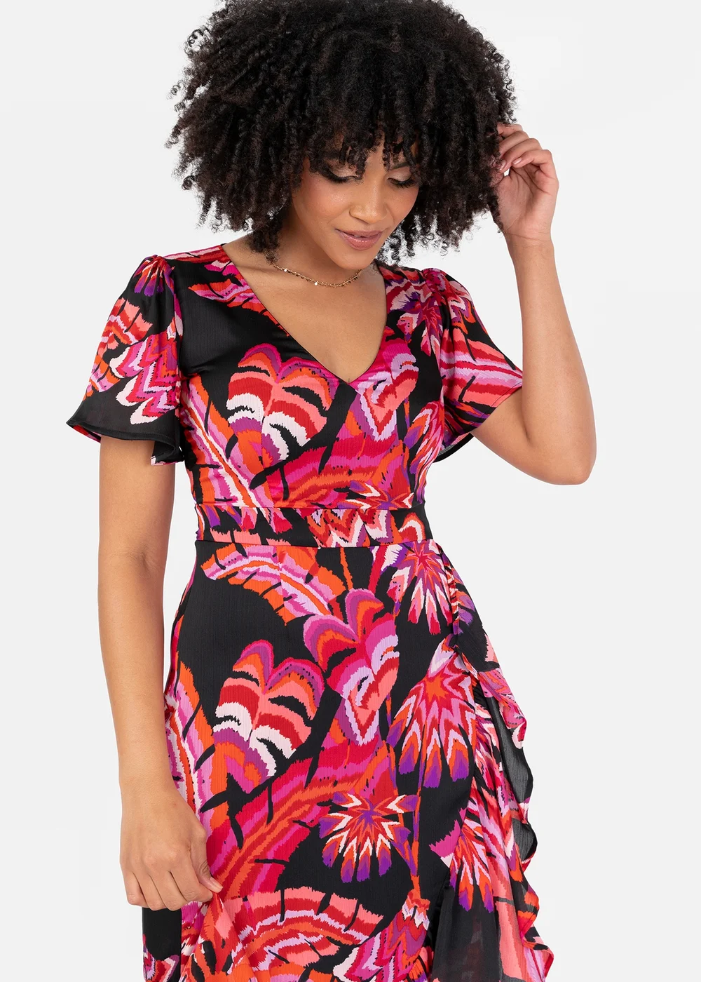 Lovedrobe Floral Angel Sleeve Waterfall Ruffle Midaxi Dress - 24 Image 2