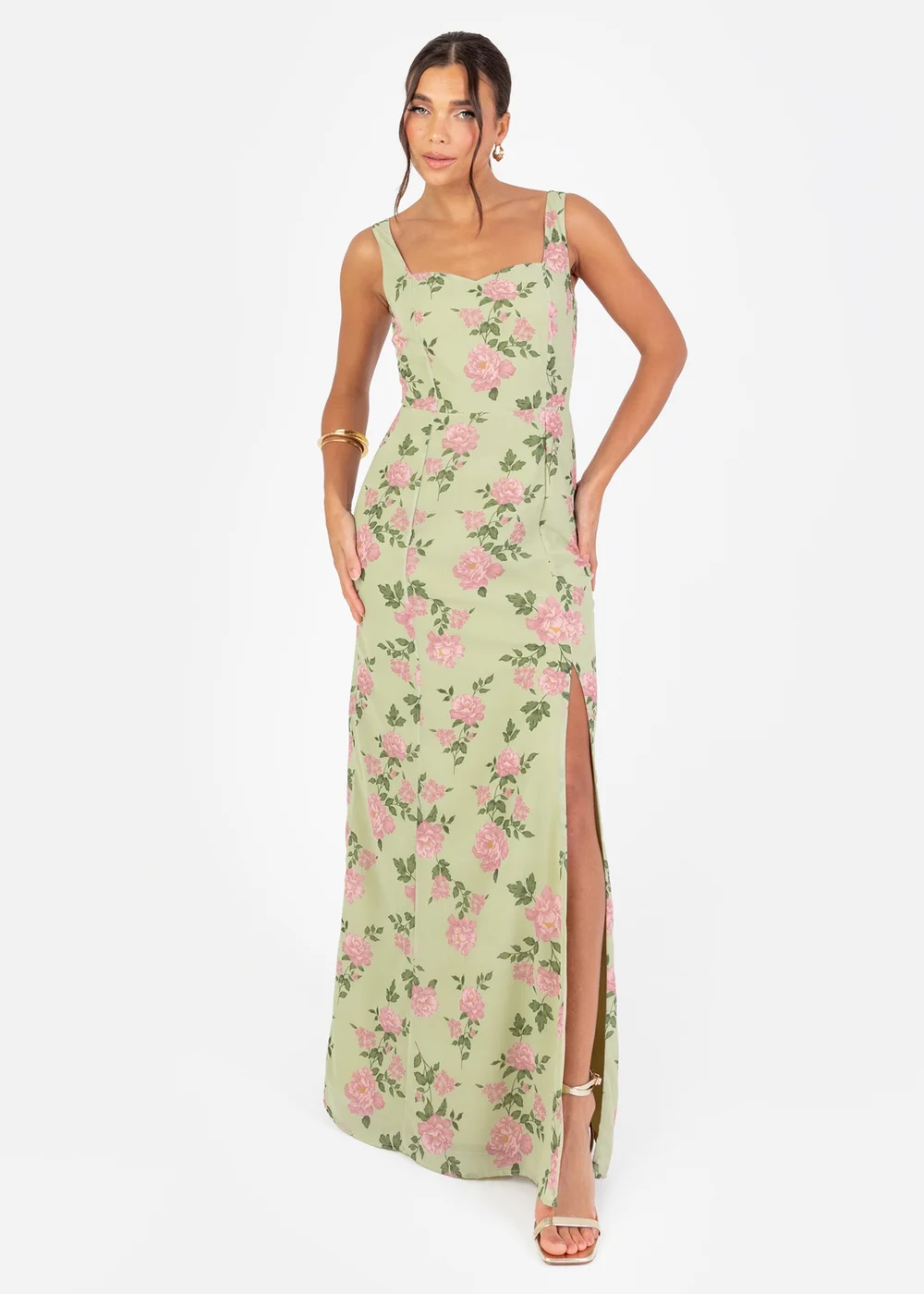 Anaya With Love Green Floral Print Strappy Maxi Dress - 16 Image 1