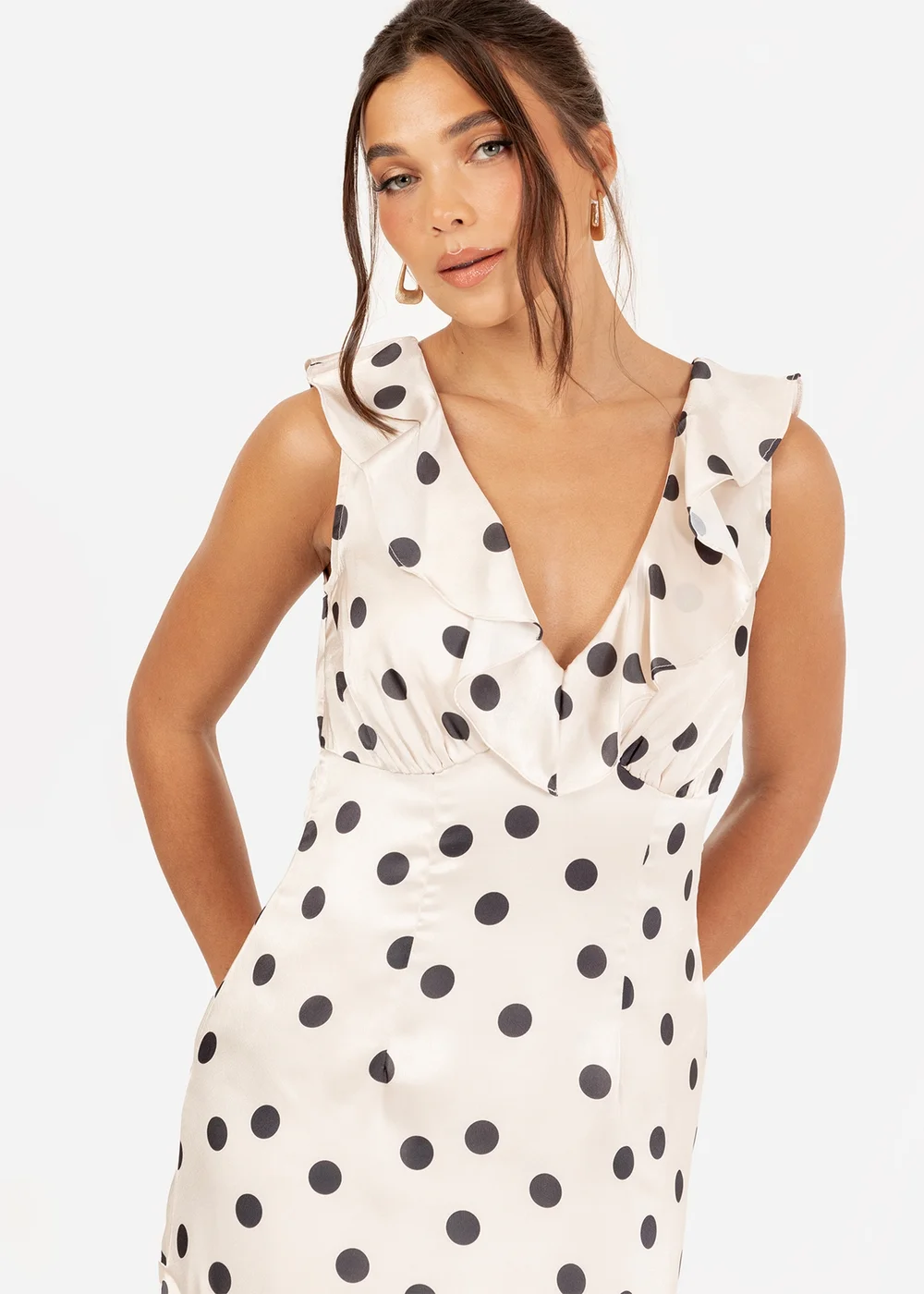Anaya With Love White Satin Polka Dot Asymmetric Midi Dress - 12 Image 2