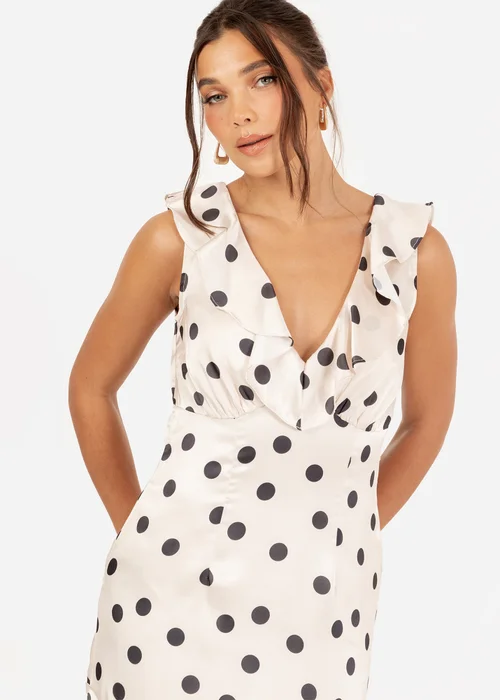 Anaya With Love White Satin Polka Dot Asymmetric Midi Dress - 12 Image 2