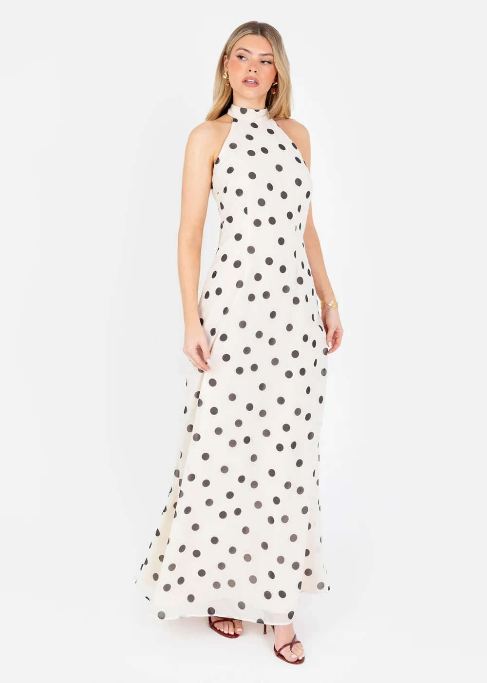 Anaya With Love Cream Polka Dot Halter Neck Maxi Dress - 16 Image 1
