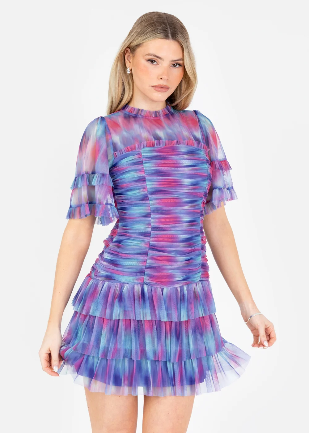 Anaya With Love Multi Coloured Abstract Watercolour Gathered Mini Dress - 6 Image 2