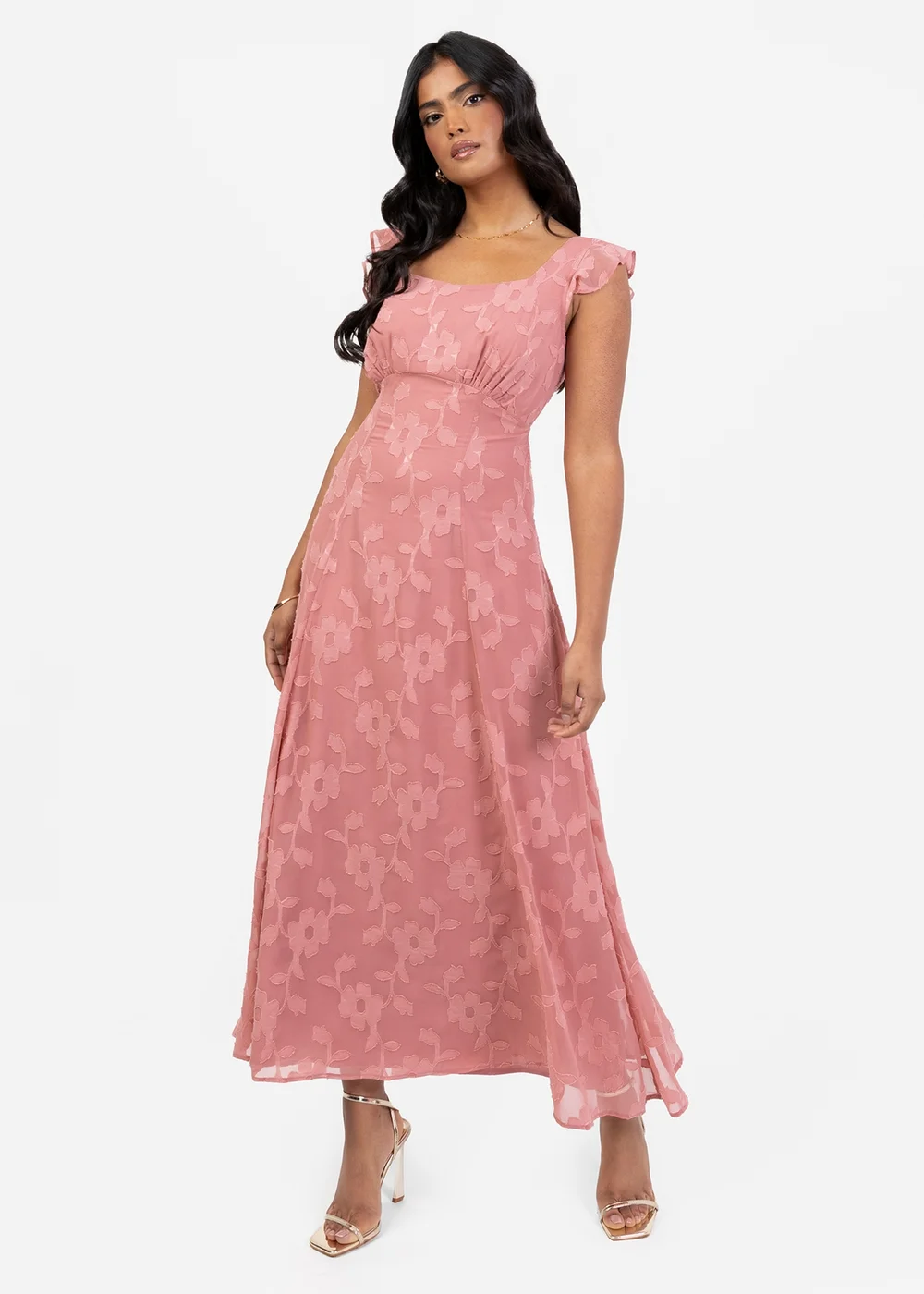 Anaya With Love Pink Recycled Floral Burnout Tie Back Midi Dress - 18 Image 1