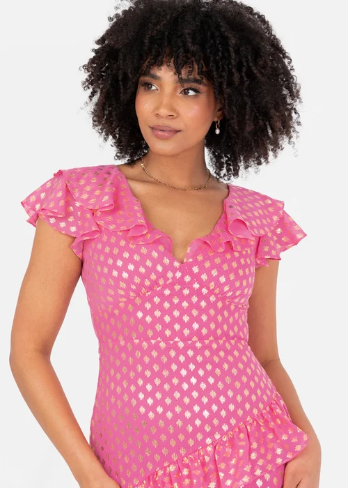 Lovedrobe Pink Flutter Sleeve V Neck Ruffled Midaxi Dress - 20 Image 2
