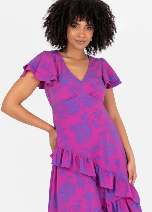 Lovedrobe Purple Floral V Neck Flutter Sleeve Midaxi Dress - 8 Image 2