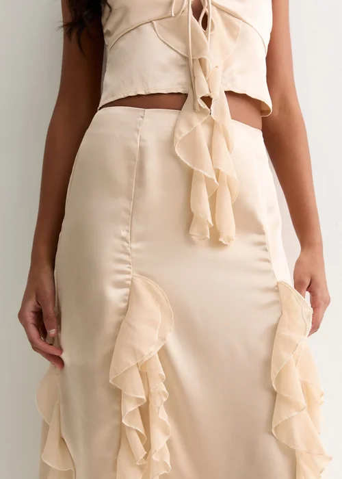 Gini London Champagne Satin Ruffle Maxi Skirt - 10 Image 3