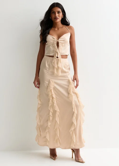 Gini London Champagne Satin Ruffle Maxi Skirt - 10 Image 4