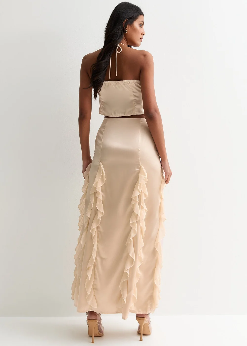 Gini London Champagne Satin Ruffle Maxi Skirt - 10 Image 2