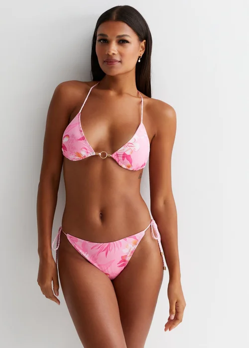 Gini London Pink Floral Print Bikini Bottom - Size 6 Image 1