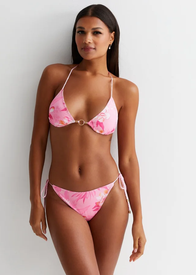 Gini London Pink Floral Print Bikini Bottom