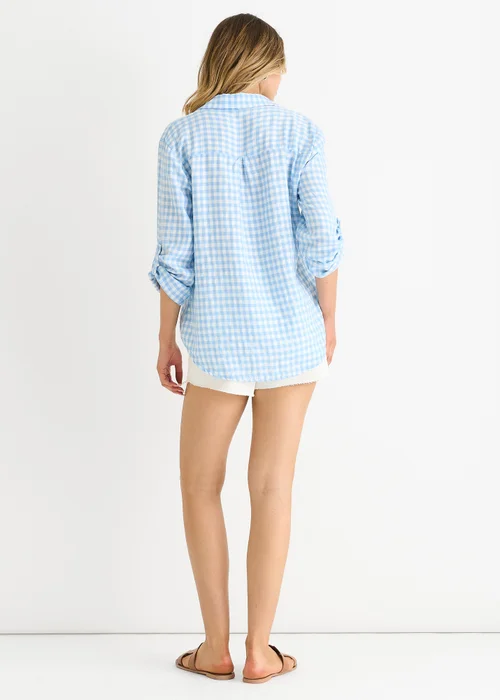 Gini London Blue Cotton Gingham Roll Up Sleeves Oversized Tie Top - L/XL Image 2