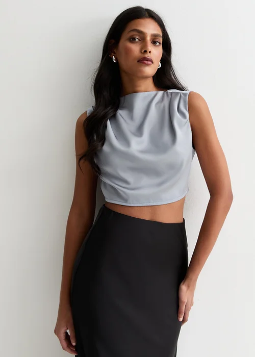 Gini London Silver High Neck Sleeveless Satin Top - Size 16 Image 4