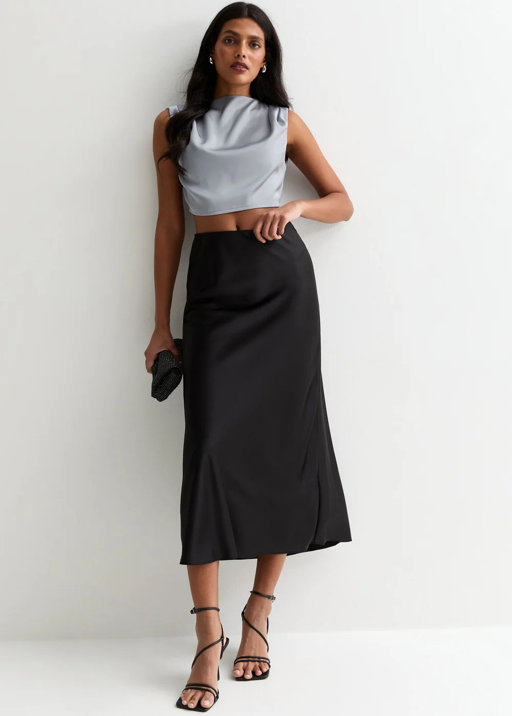 Gini London Silver High Neck Sleeveless Satin Top - Size 16 Image 1