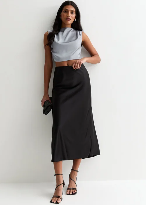 Gini London Silver High Neck Sleeveless Satin Top - Size 16 Image 1