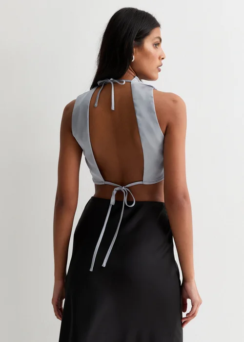 Gini London Silver High Neck Sleeveless Satin Top - Size 16 Image 2