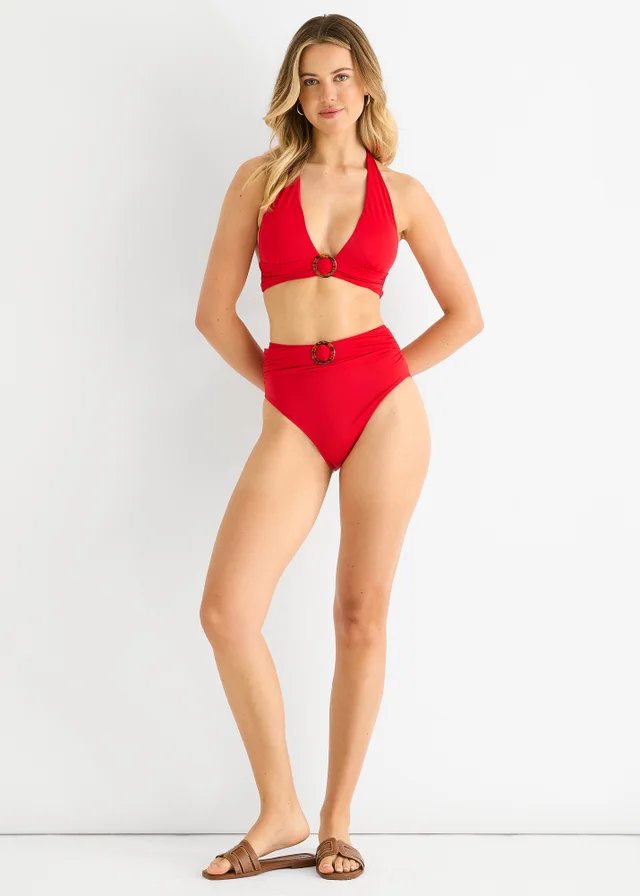 Gini London Red Halter Bikini Top With Ring Detail