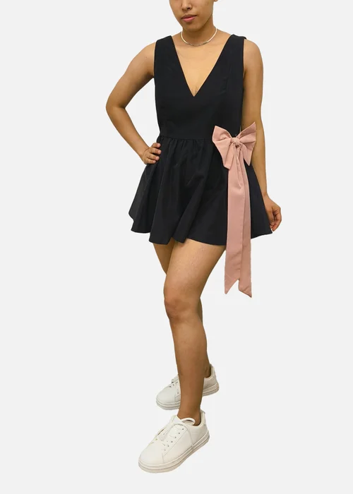 Gini London Black Bow Detail Puff Skort Playsuit - 12 Image 1