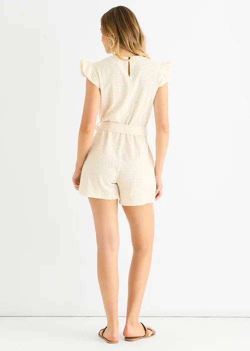 Gini London Cream Stretch Texture Frill Elasticated Waist Playsuit - Large/Extra Large Image 2