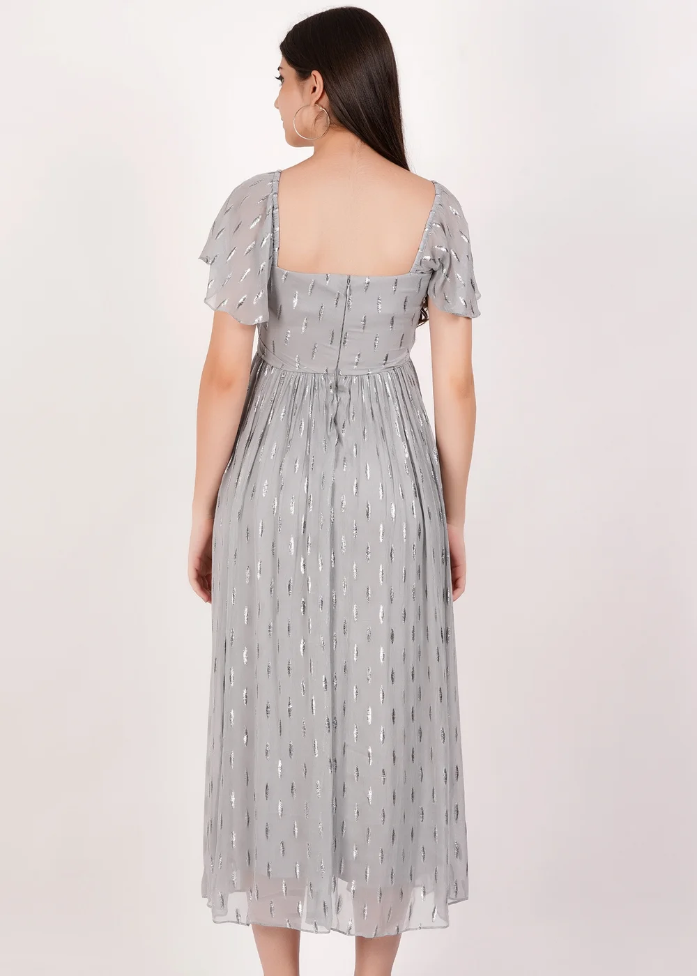 Gini London Silver Jacquard Metallic Angel Sleeves Midi Dress - 8 Image 2