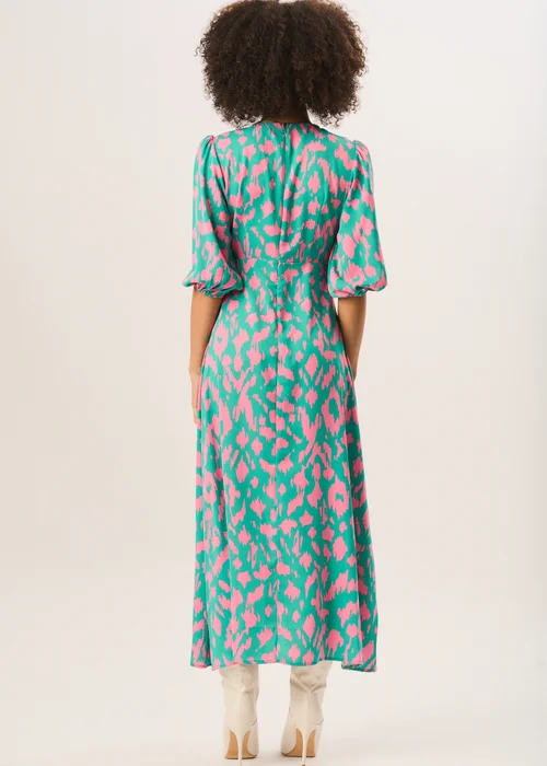 Gini London Green Animal Print V Neck Shift Midi Dress - Size 8 Image 2