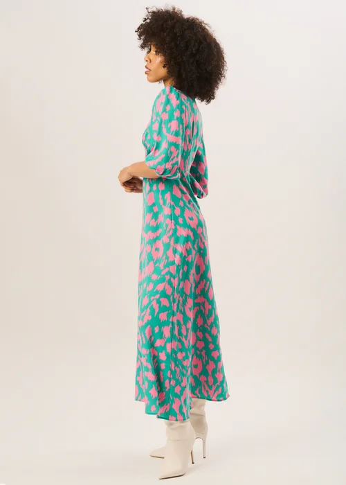 Gini London Green Animal Print V Neck Shift Midi Dress - Size 8 Image 4