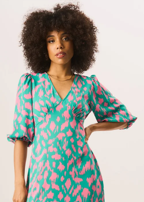 Gini London Green Animal Print V Neck Shift Midi Dress - Size 8 Image 3