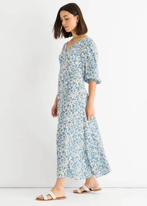 Gini London Blue Floral Print Viscose Midi Dress - 12 Image 4