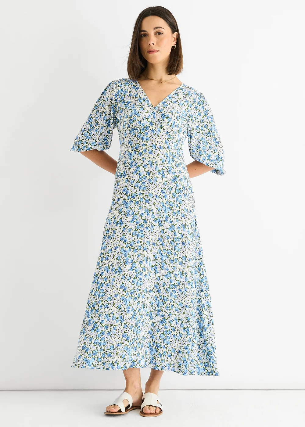 Gini London Blue Floral Print Viscose Midi Dress - 12 Image 1