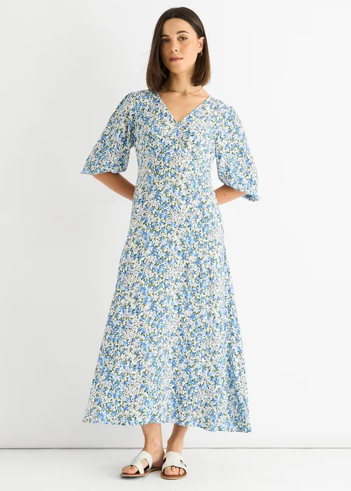 Gini London Blue Floral Print Viscose Midi Dress - 12 Image 1