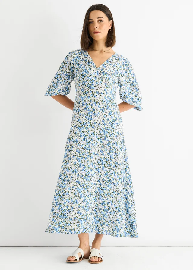 Gini London Blue Floral Print Viscose Midi Dress