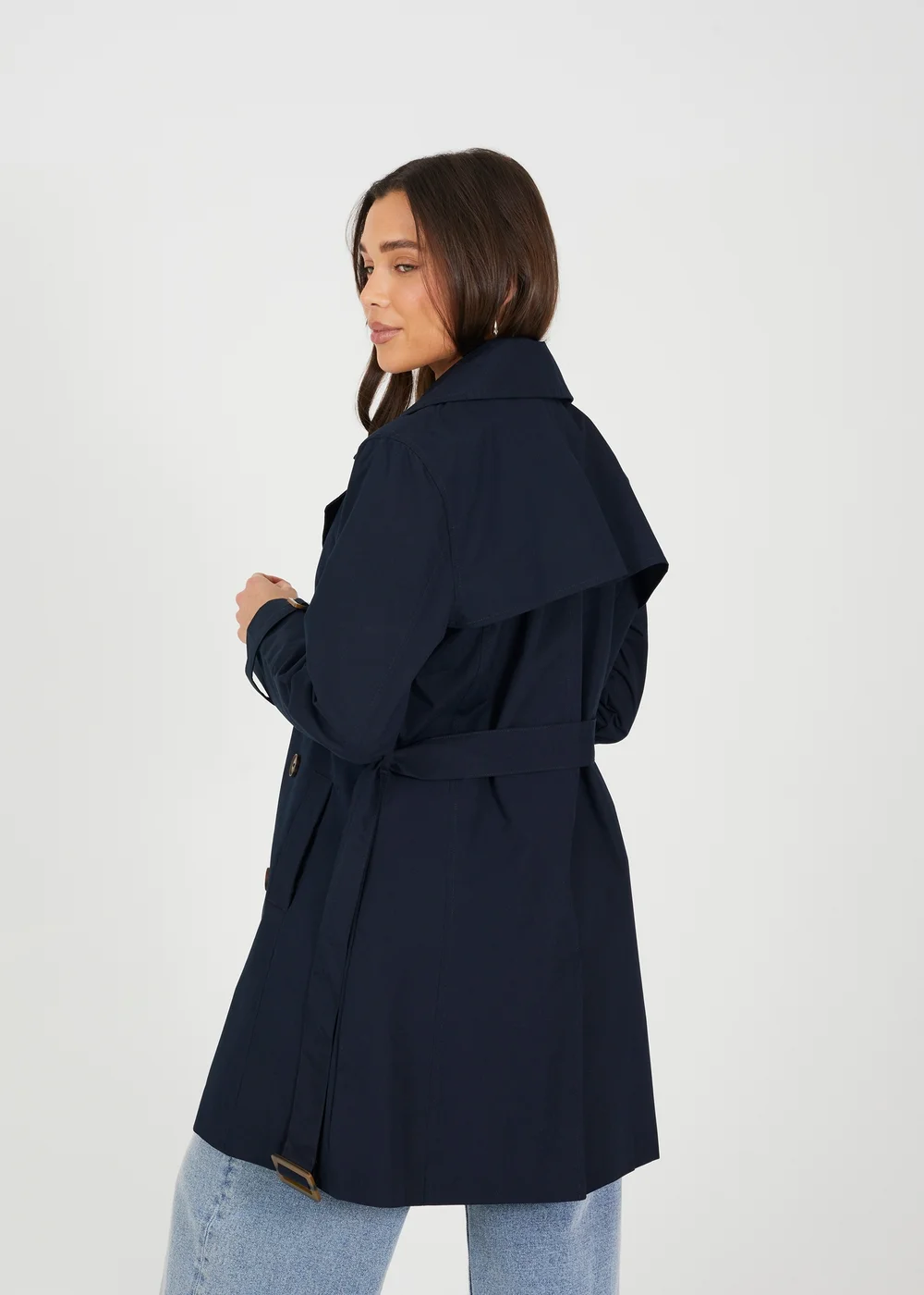 Brave Soul Navy Double Breasted Belted Trench Coat - 12 Image 2