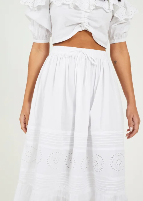 Brave Soul White Tiered Maxi Skirt With Embroidery - Large Image 3