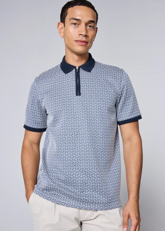 Blue Smart Tile Zip Polo Shirt
