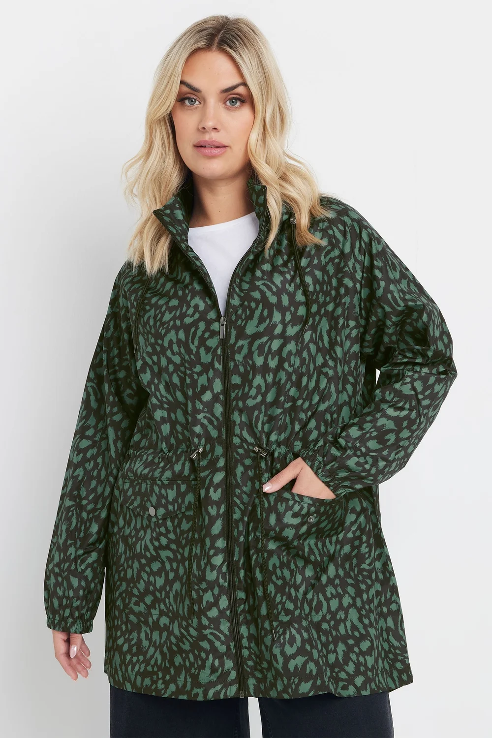 YOURS Curve Green Leopard Lightweight Parka Jacket - 26-28 Image 1