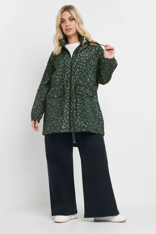 YOURS Curve Green Leopard Lightweight Parka Jacket - 26-28 Image 2