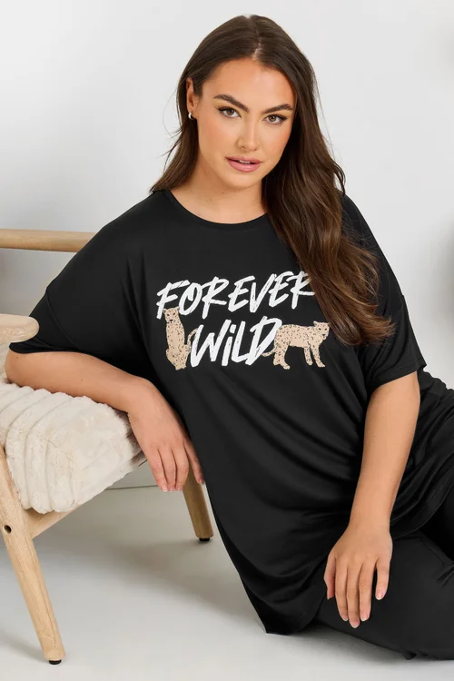 Yours Curve Black Forever Wild Soft Touch Pyjama Top - Size 22-24 Image 1