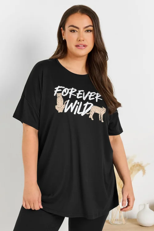Yours Curve Black Forever Wild Soft Touch Pyjama Top - Size 22-24 Image 4