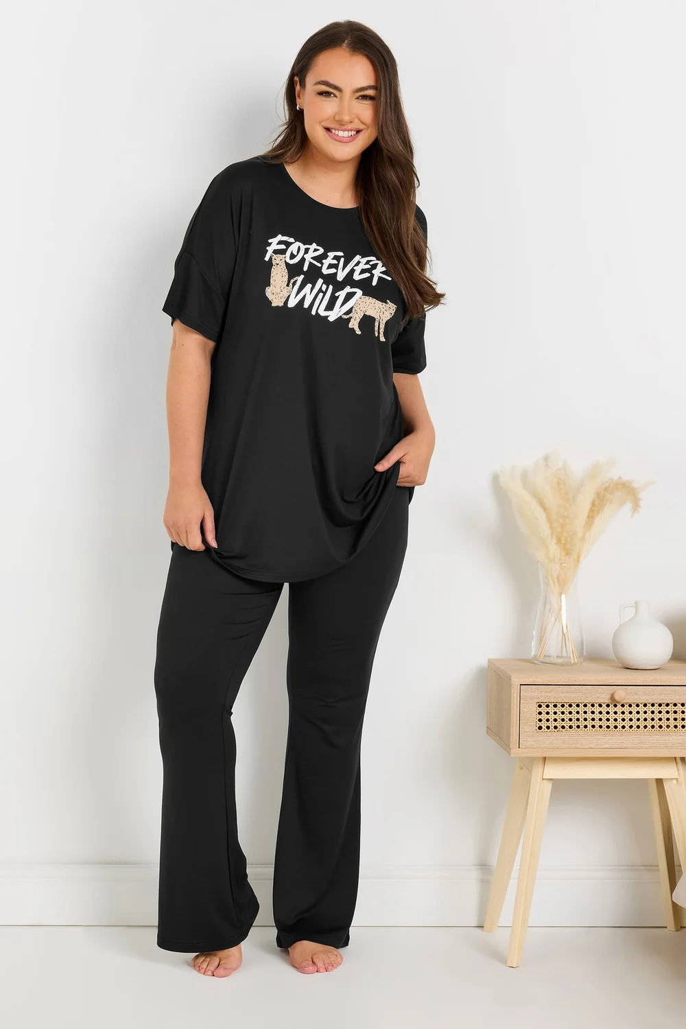 Yours Curve Black Forever Wild Soft Touch Pyjama Top - Size 22-24 Image 2