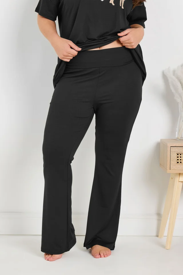 Yours Curve Black Flare Pyjama Bottoms