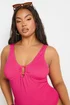 Yours Curve Pink Buckle Textured Swimsuit - Size 20 Image 5