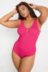 Yours Curve Pink Buckle Textured Swimsuit - Size 20 Image 2
