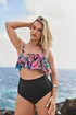 Yours Curve Black Tropical Print Frill Bikini Top - Size 22 Image 1