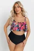 Yours Curve Black Tropical Print Frill Bikini Top - Size 22 Image 2