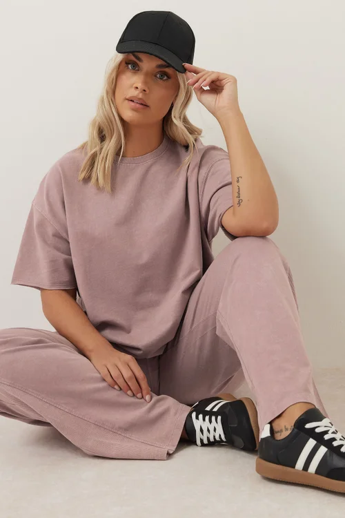 Yours Curve Pink Acid Wash Wide Leg Joggers - 22-24 Image 1