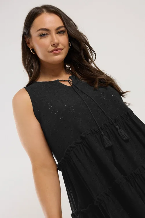 Yours Curve Black Broderie Anglaise Tiered Vest Top - Size 14 Image 4