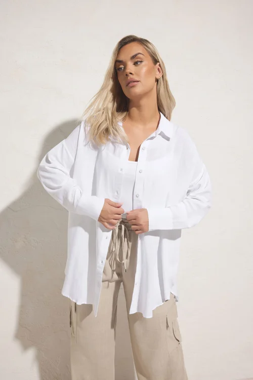 YOURS Curve White Long Sleeve Linen Shirt - Size 20 Image 1