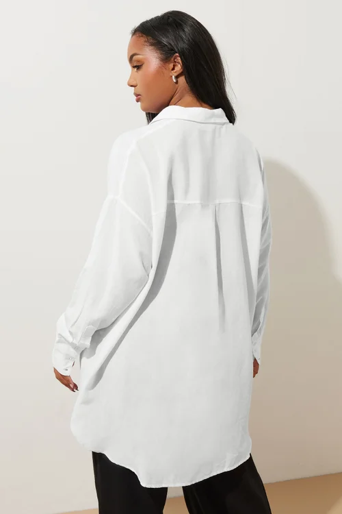 YOURS Curve White Long Sleeve Linen Shirt - Size 20 Image 4